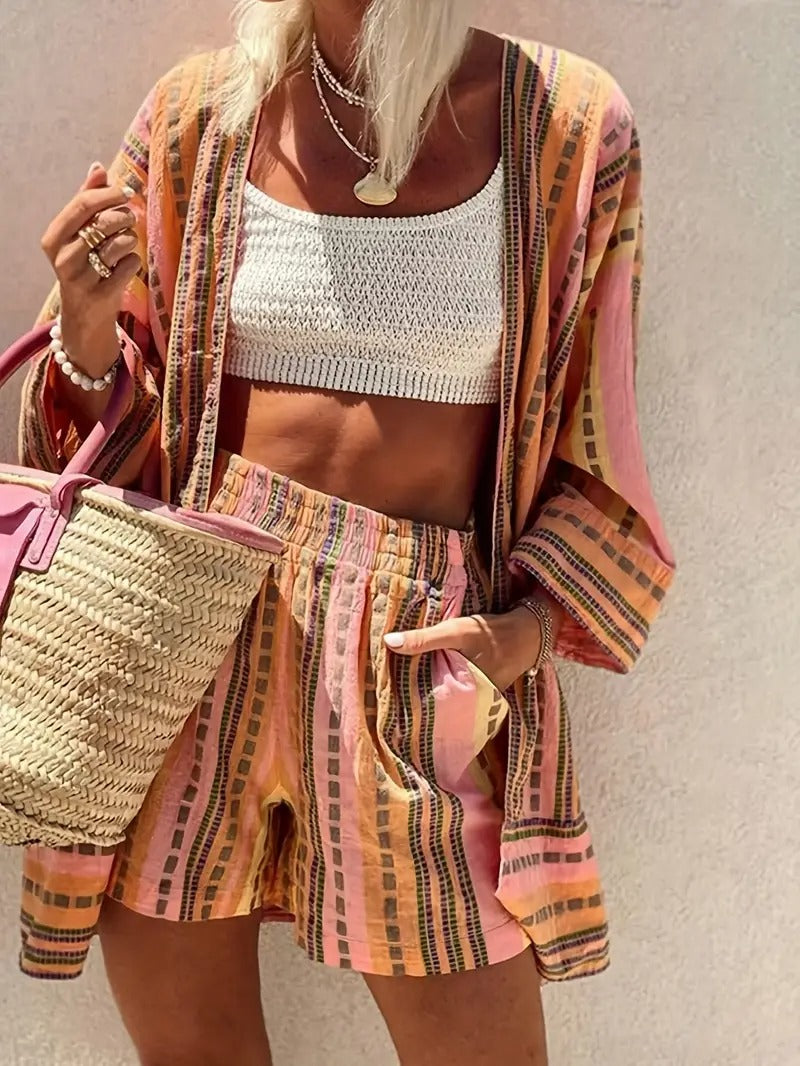 Damset | Tryckt Topp & Shorts | Elegant & Sommarstil | Löst & Bekvämt