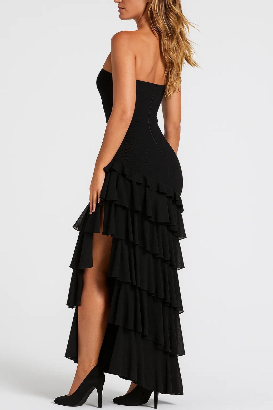 Dam Klänning | Strapless Volang | Asymmetrisk Design | Sommar