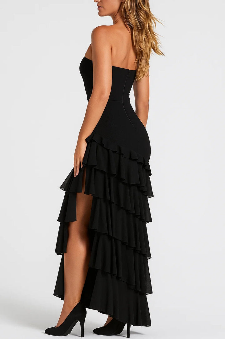 Dam Klänning | Strapless Volang | Asymmetrisk Design | Sommar
