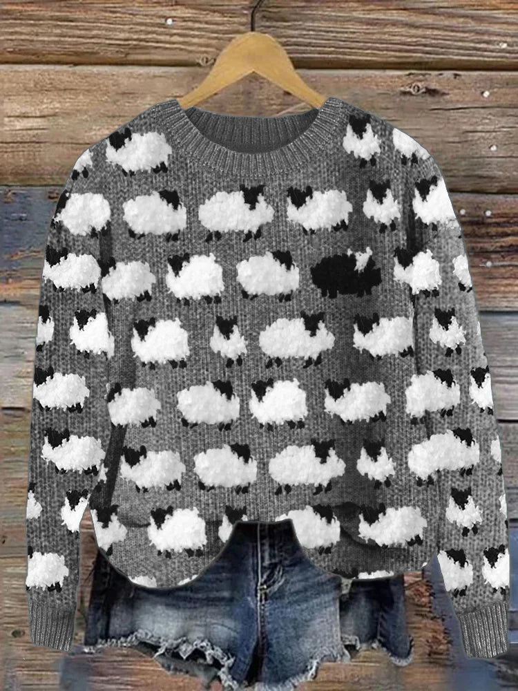 Dam Tröja | 3D Djurmotiv | Avslappnad Långärmad Jumper | Polyester