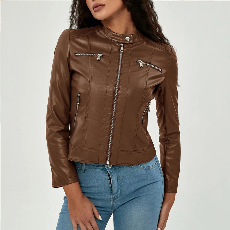 Damjacka i bikerstil | Slim Fit | PU-läder | Dragkedja och fickor