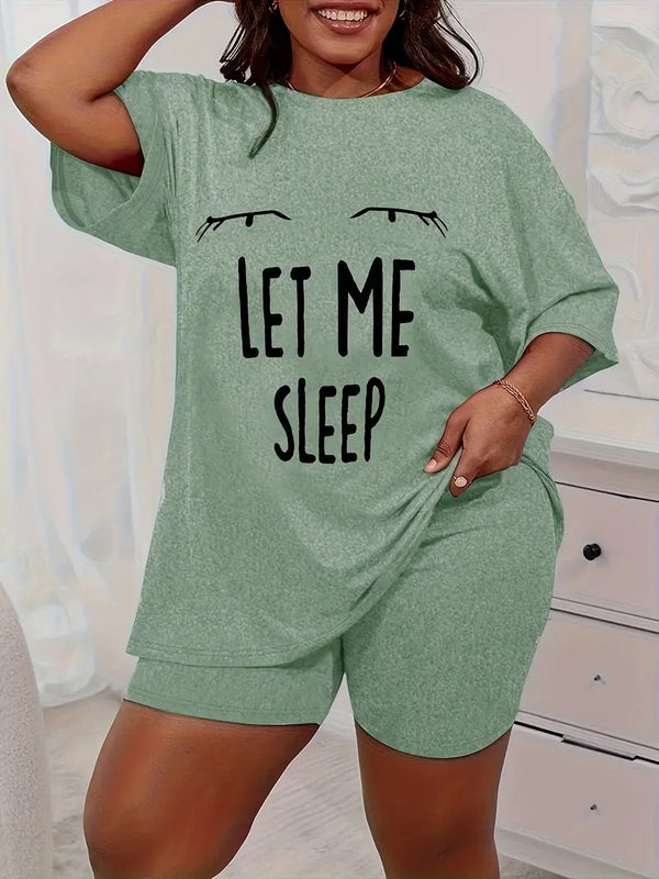 Dams Pyjamas Set | Plus Size & Bekväm | Leopard Hjärta Print & Kortärmad T-shirt