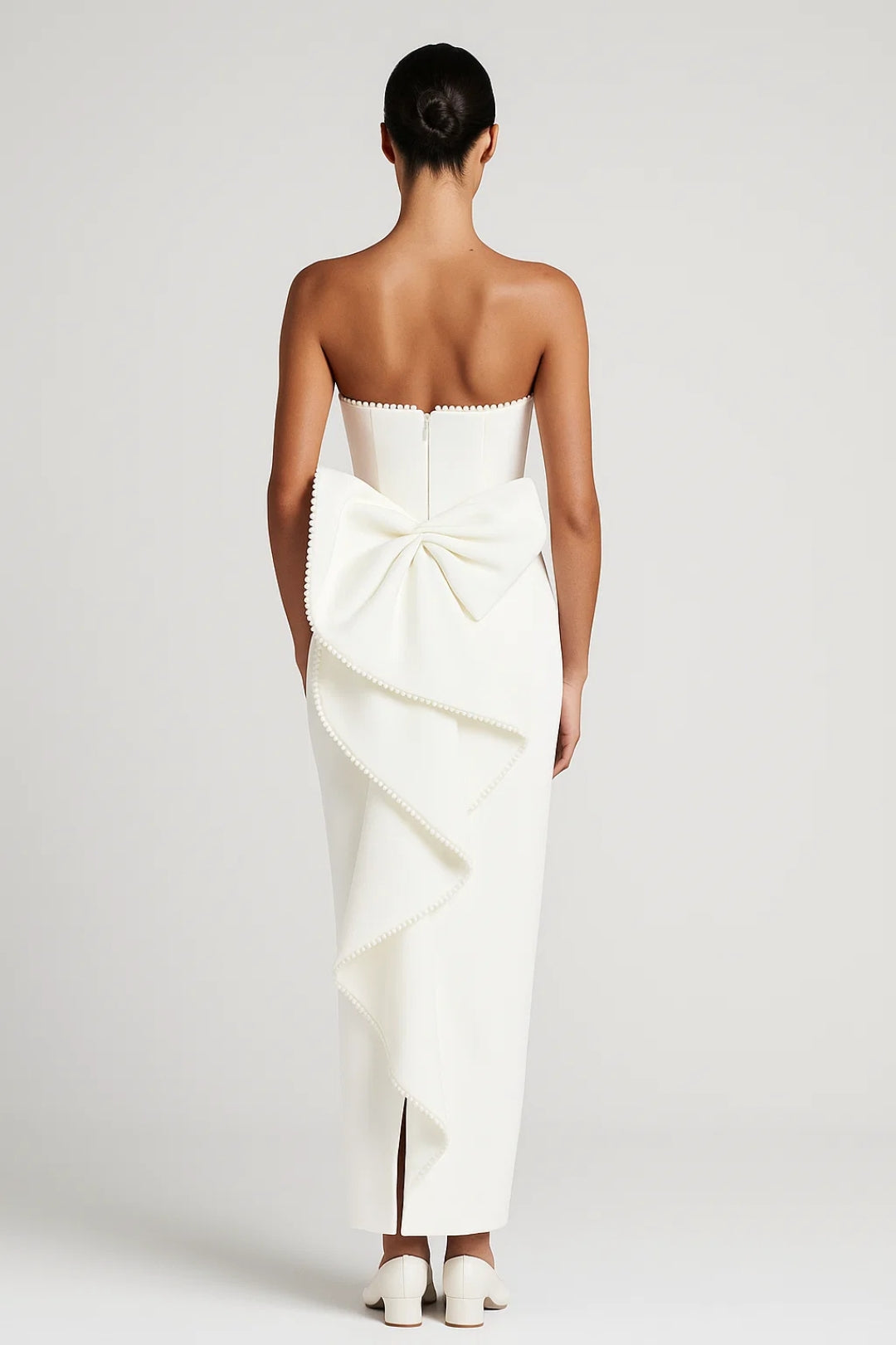 Dam Klänning | Elegant Strapless Rak | Statementrosett | Sommar