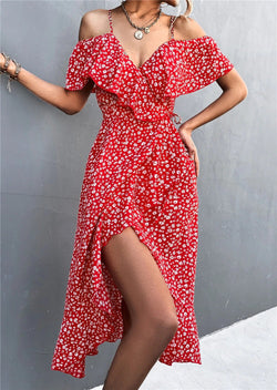 Maxiklänning för kvinnor | Boho blommönster | Asymmetrisk & feminin