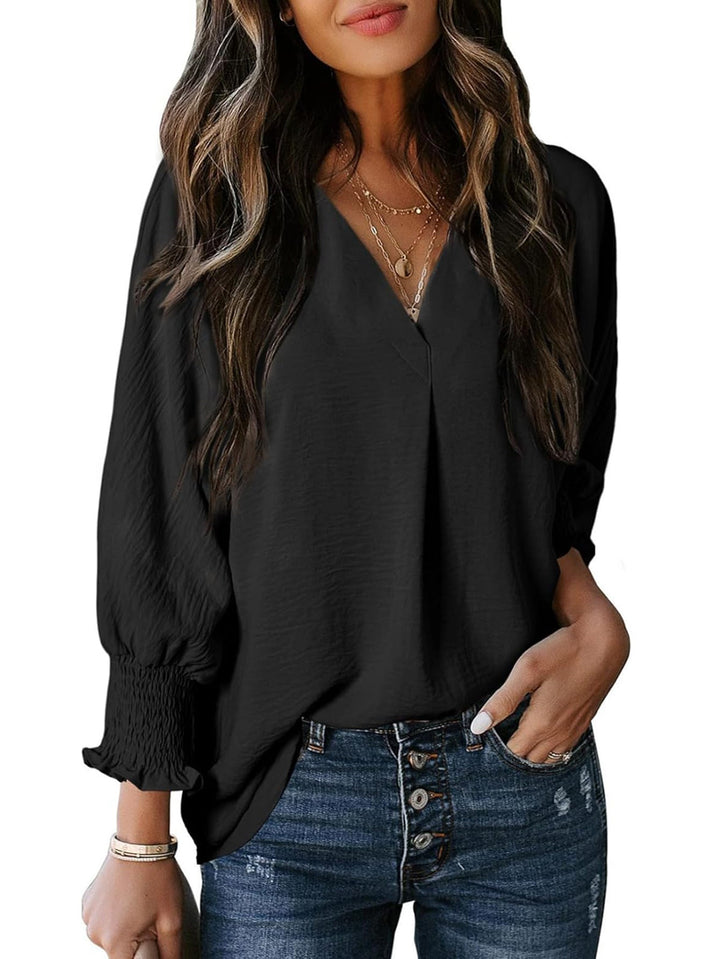 Dam Blus | Elegant | V-ringning | Sommar