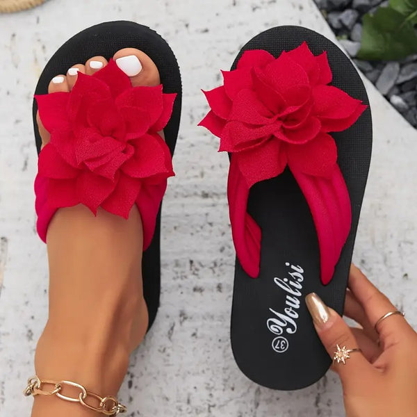 Tofflor för kvinnor | Blommigt tryck & Tinta Unita | Slip-on semesterstil | Ovandel i tyg & EVA-sula