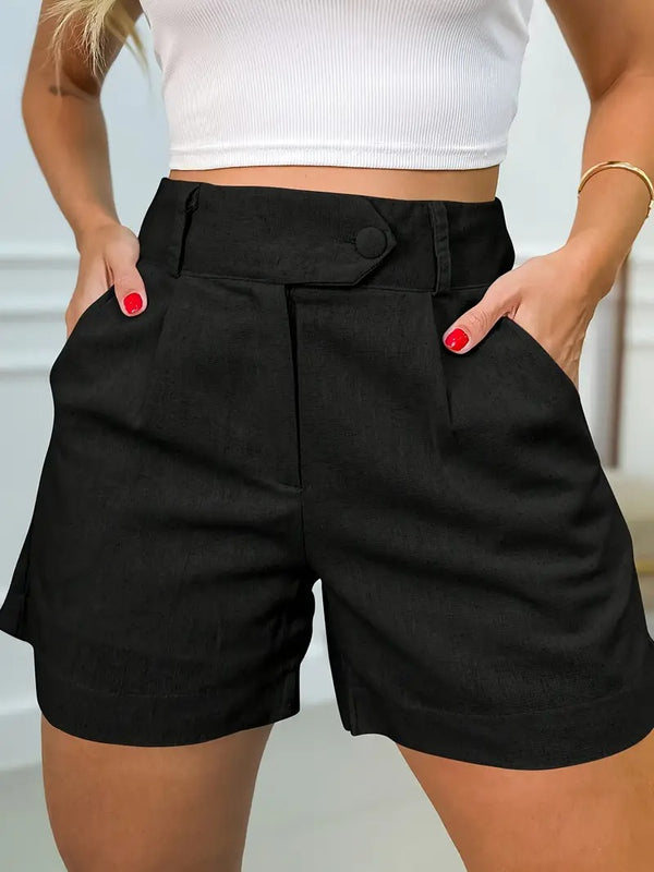 Damshorts | Högmidjad design | Sommarstil | Knappdetaljer