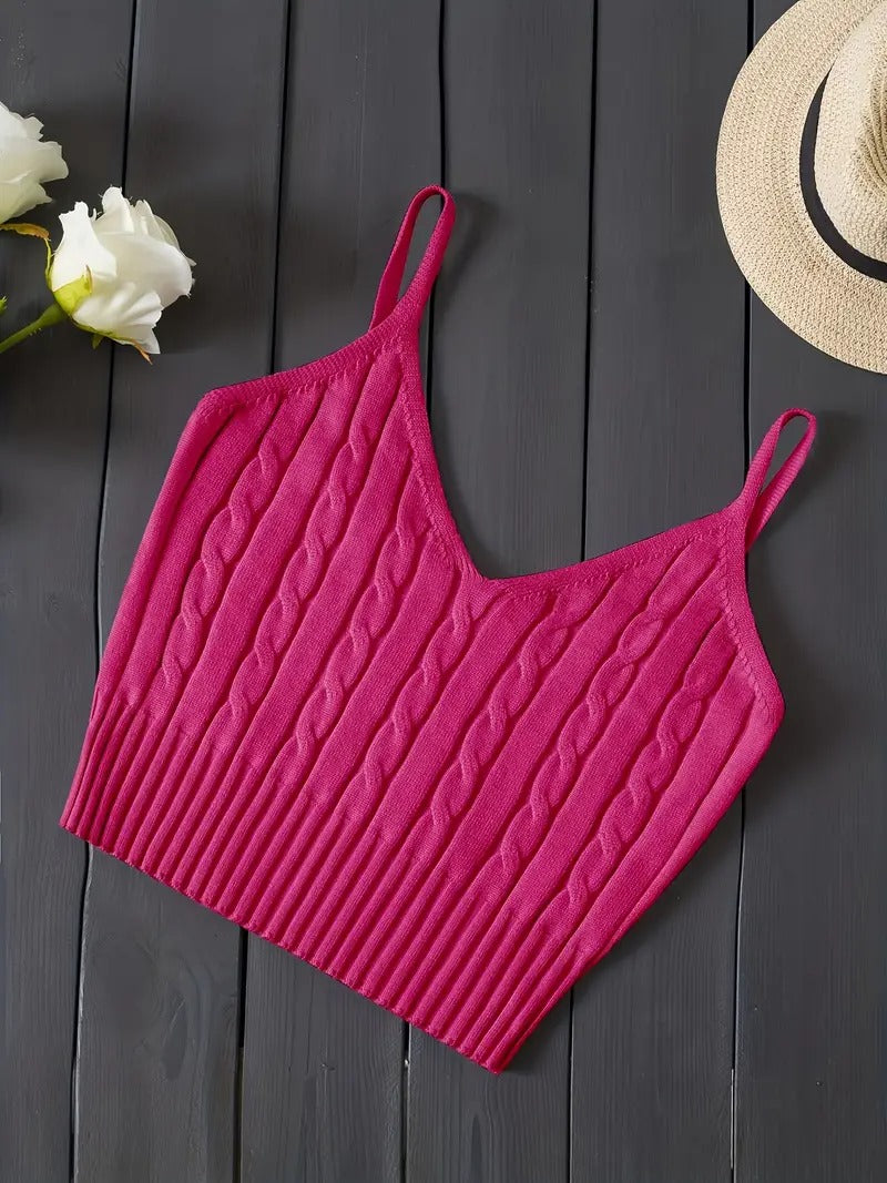Damtop | Stickad Cami Crop Top | Mjuk & Mångsidig för Sommar & Alla Hjärtans Dag