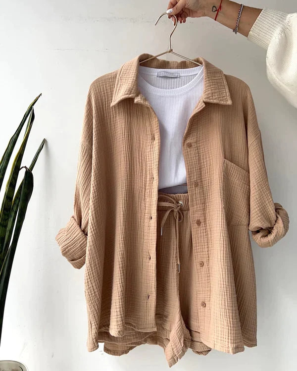 Sommarkostym för kvinnor | Tvådelad | Luftiga veck | Chic & tidlös stil