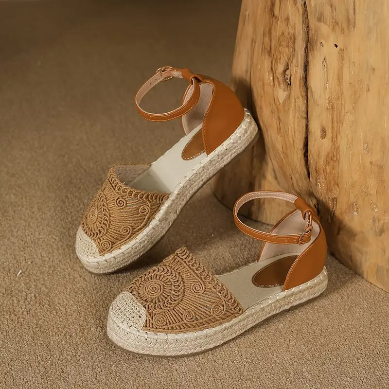 Sandaler för kvinnor | Espadriller med flätad plattform | Stängd tå och ankelrem | Snygga semesterskor