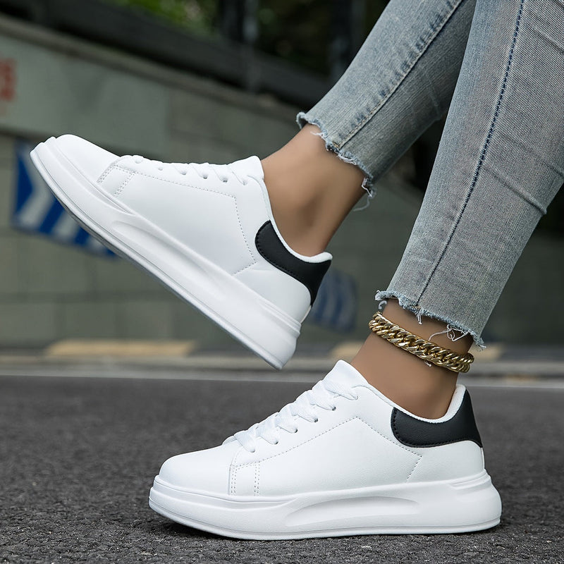 Sneakers Dam | Vita Faux Läder Skor | Casual Snörskor