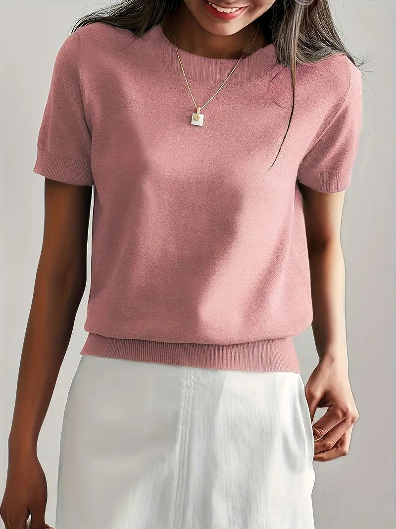 Damtröja | Alla Hjärtans Dag Design & Rund Hals | Kortärmad Casual Tröja för Vår & Sommar