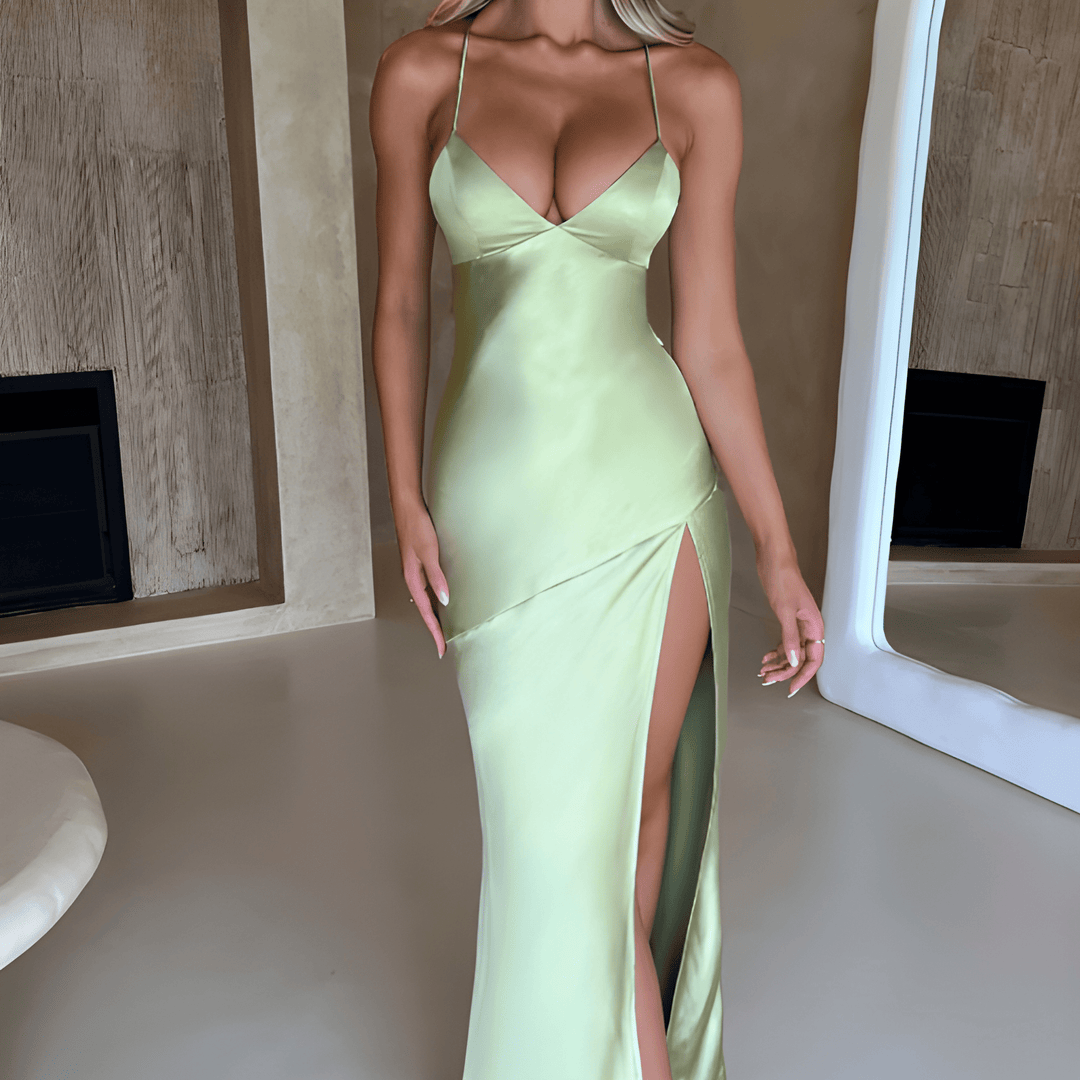 Klänning Maxi | Elegant Aftonklänning | Hög Slits | Spaghettiband