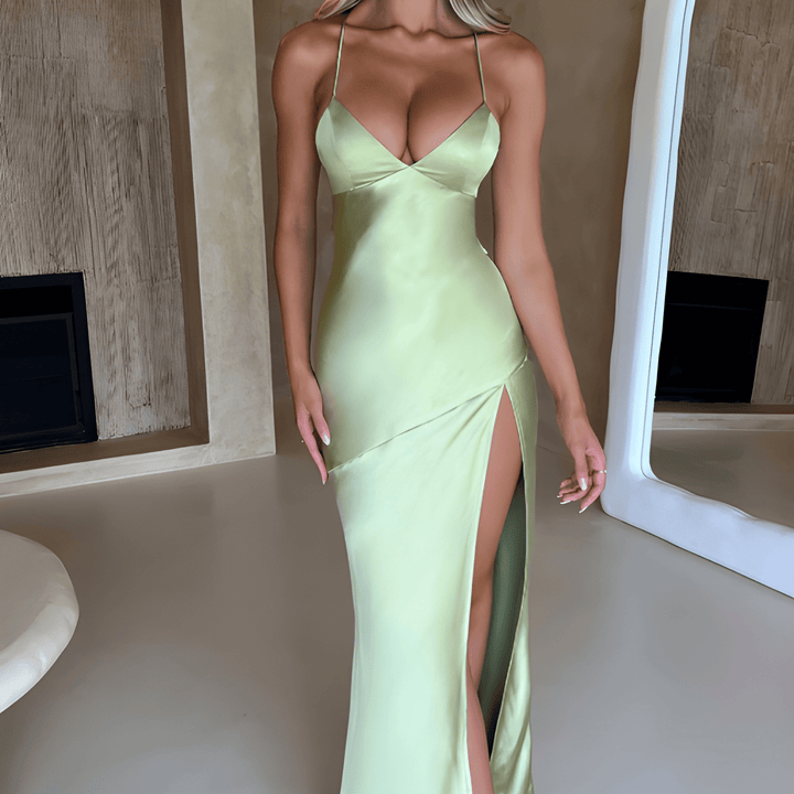 Klänning Maxi | Elegant Aftonklänning | Hög Slits | Spaghettiband