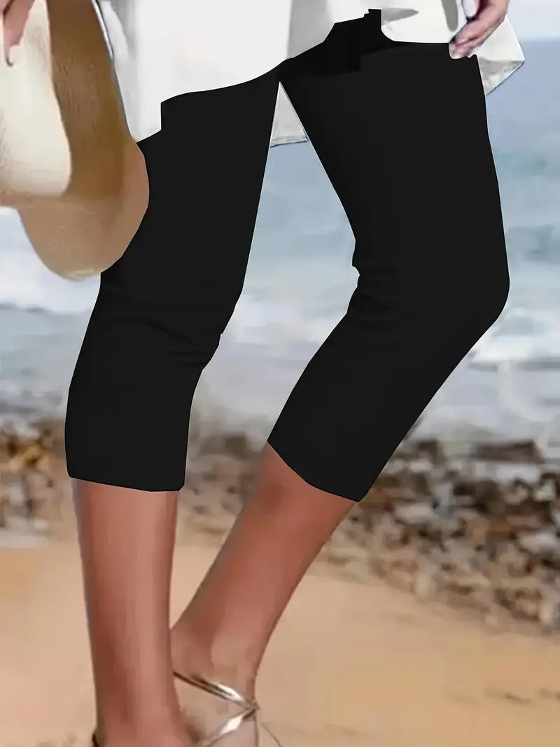 Damleggings | Enfärgade Capri | Croppad & Bekväm för Vår & Sommar