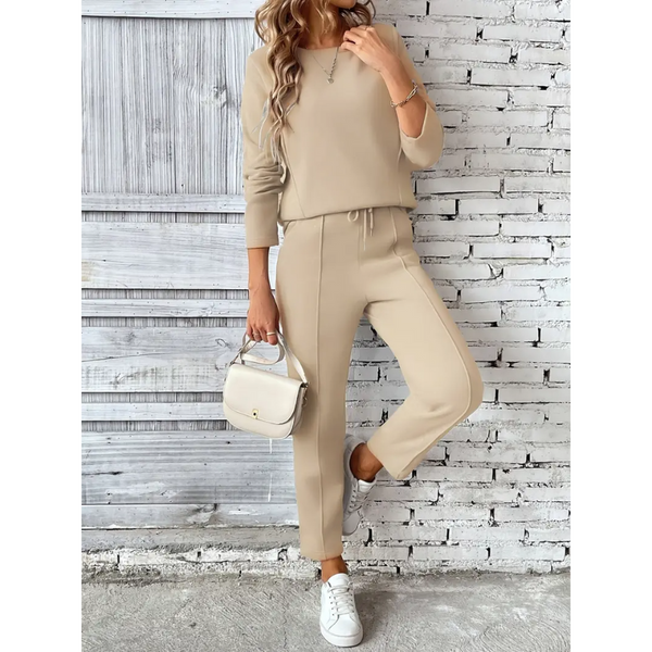 Dam Sportbyxor & Tröja Set | Enfärgad Outfit | Casual Kläder