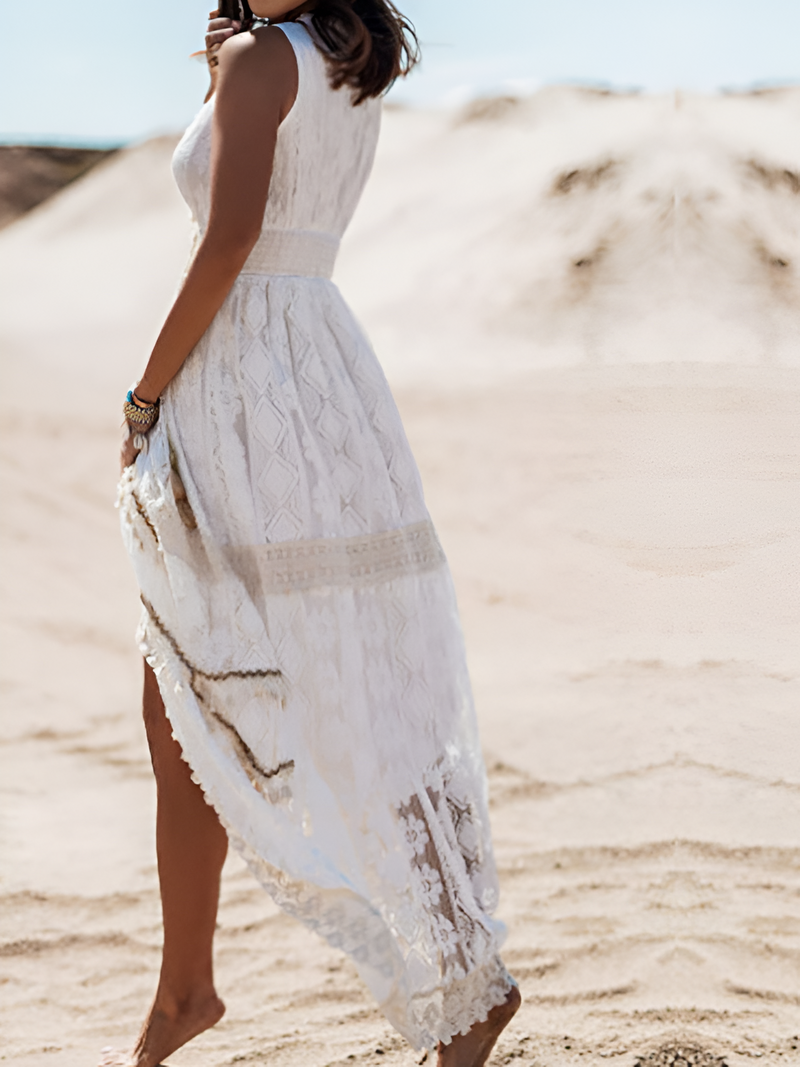 Kvinnor Klänning | Boho Stil | Spets & Fransar | Ärm- & Golvlång Sommarklänning