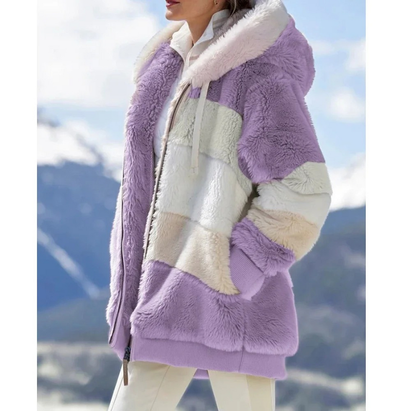 Vinterjacka Dam | Oversize Plüschjacka | Huva