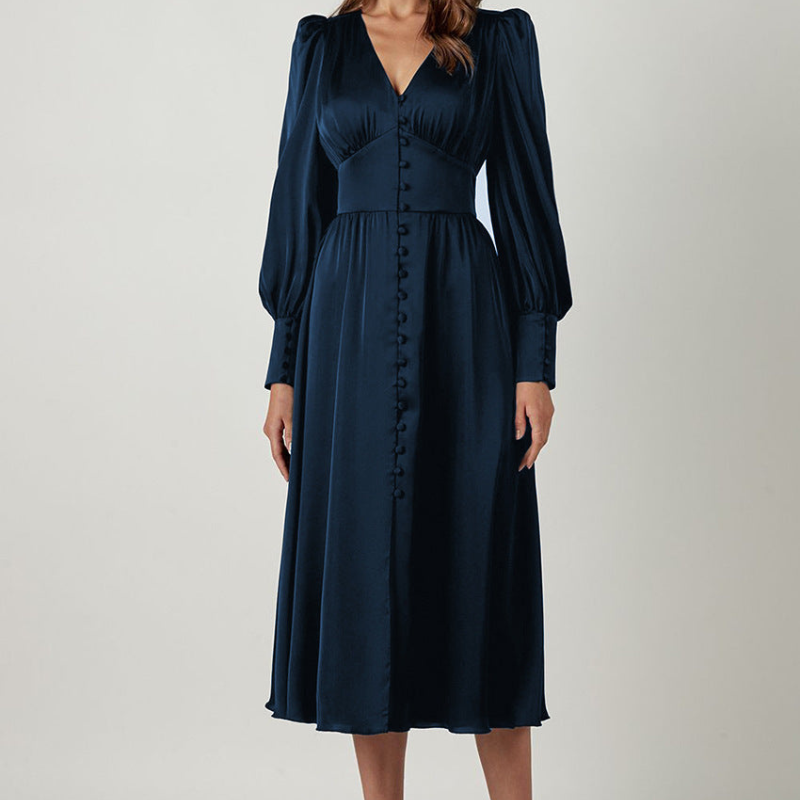 Festklänningar | Puffärmad Midiklänning | Elegant Stil