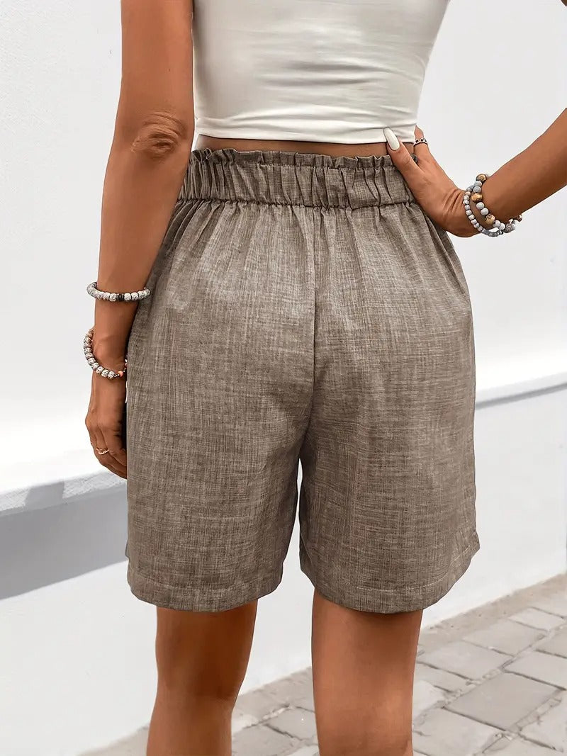 Damshorts | Hög Midja & Vävd Textur | Sommar Casual | Polyester