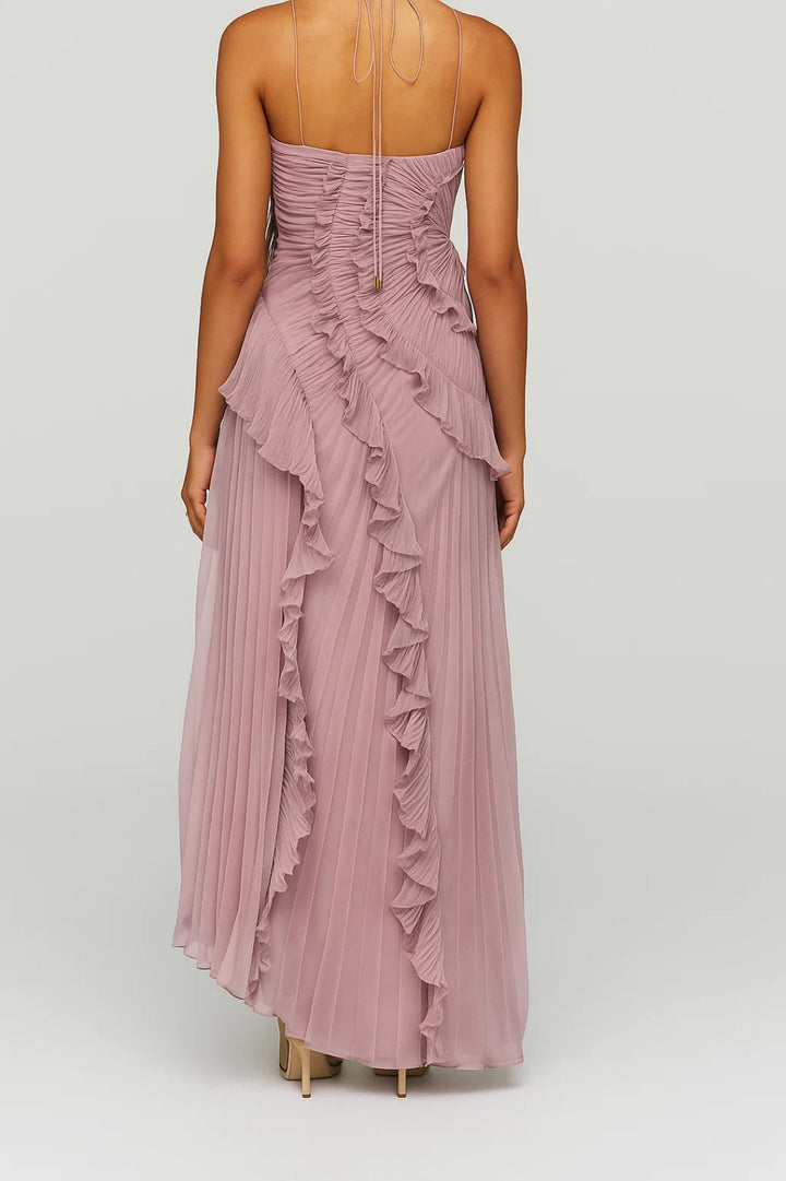 Dam Klänning | Elegant | Halterneck Volanger Midi | Sommar