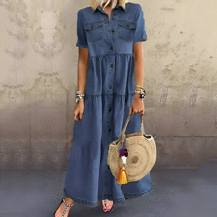 Kvinnor Klänning | Cowboy Stil | Lång & Bekväm | Vintage Knappdesign