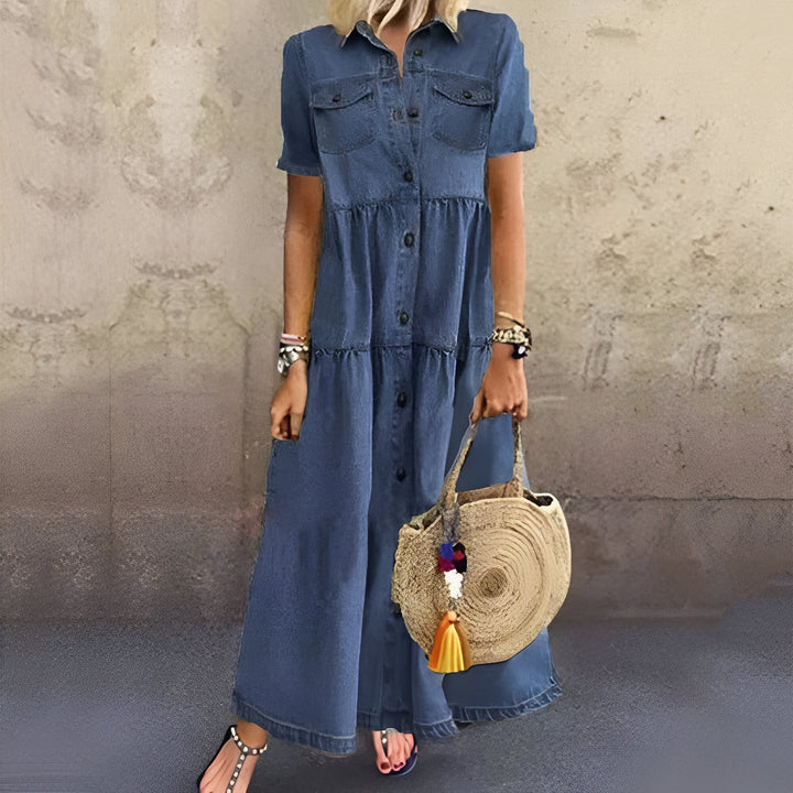 Kvinnor Klänning | Cowboy Stil | Lång &amp; Bekväm | Vintage Knappdesign