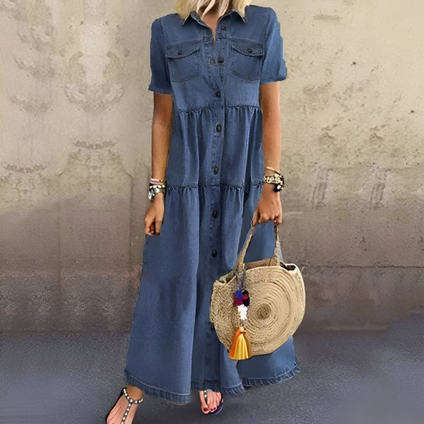 Kvinnor Klänning | Cowboy Stil | Lång & Bekväm | Vintage Knappdesign