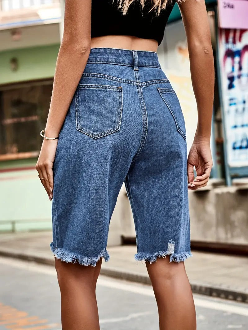 Damshorts | Hög Midja & Stretchdenim | Somrig & Bekväm | Trendig Vardagsstil