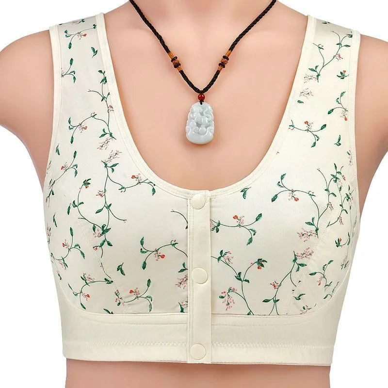 Blommig Bralette för Damer | Frontknäppning | Push-up Effekt | Utan Bygel | Bekväm för Sömn