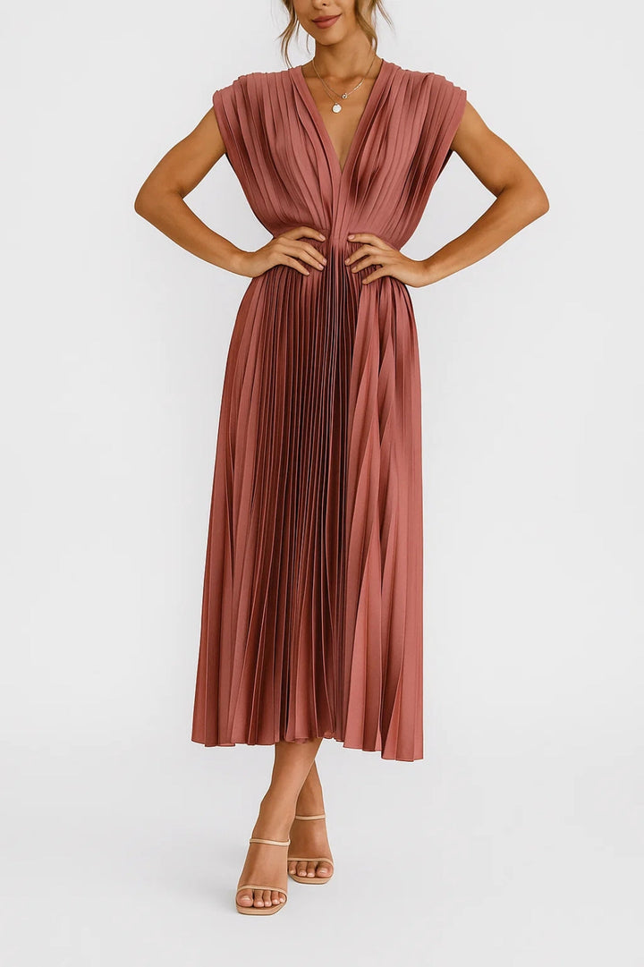Dam Klänning | Elegant | V-ringning Plisserad | Sommar
