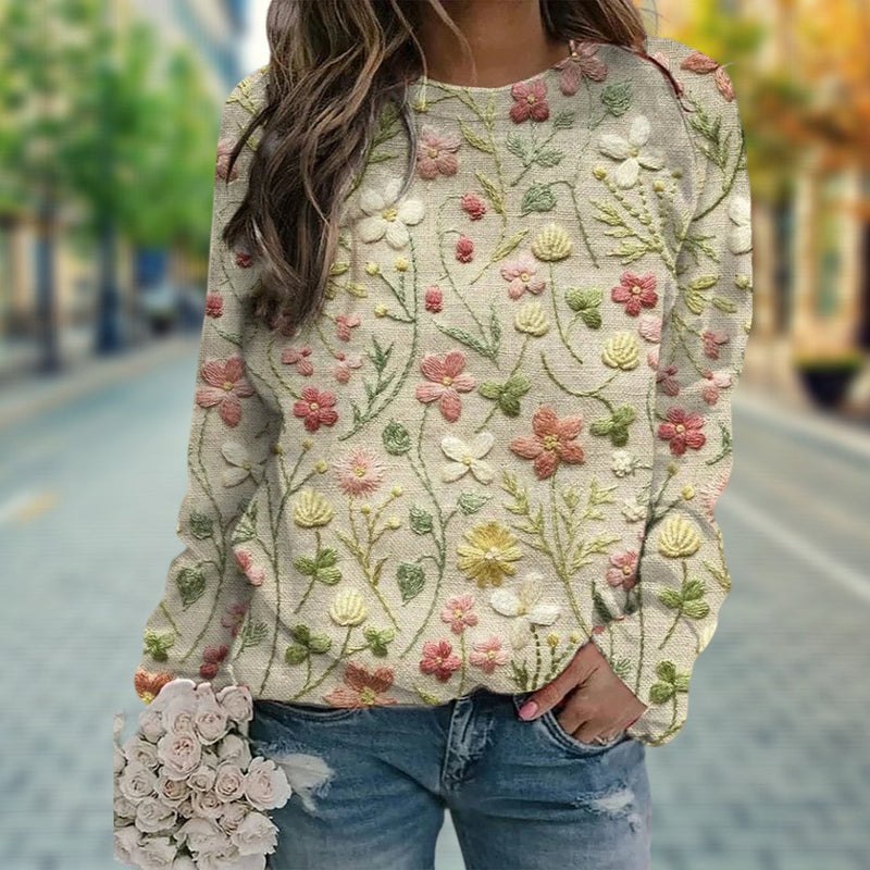 Dam Vårtröja | Lätt & Andas | Avslappnad Passform | Polyester med Blommönster