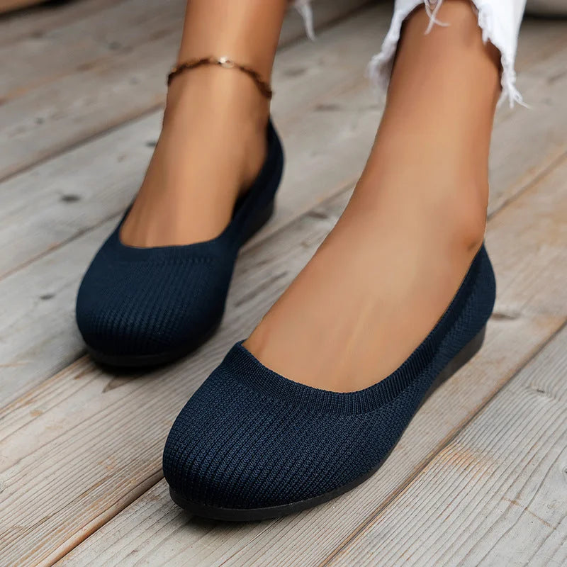 Damskor | Lätta & Andas | Stickade Ballerina Loafers | Enfärgade Slip-on Flats