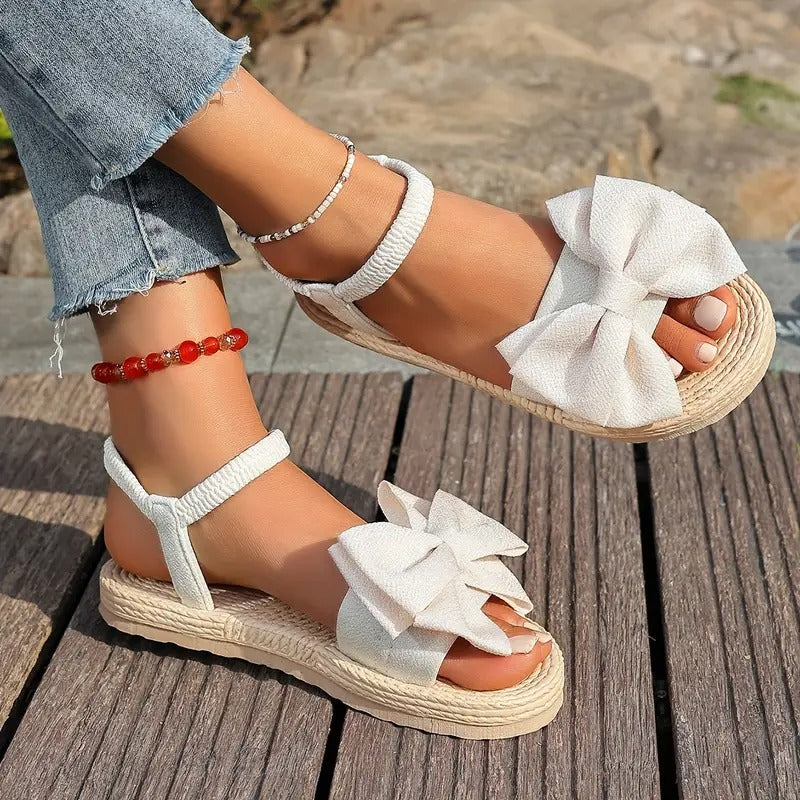 Damsandaler | Stor Rosett & Öppen Tå | Slip-on med EVA-sula | Platt & Somrig Komfort