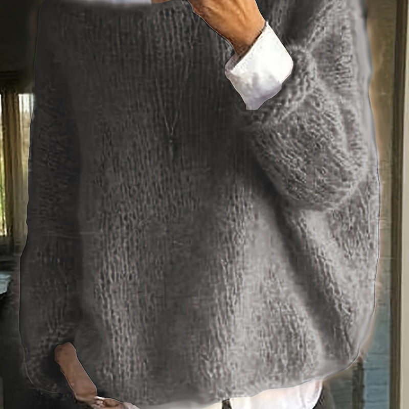 Dam Stickad Tröja | Långärmad med Rund Hals | Lös Passform & Casual Stil