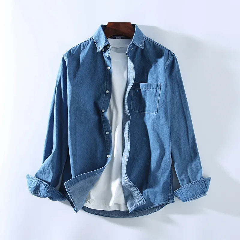 Herr Denimskjorta | Casual Passform | Lång Ärm | Sommar