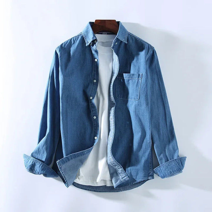 Herr Denimskjorta | Casual Passform | Lång Ärm | Sommar