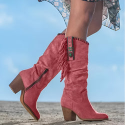 Dam Knähöga Boots | Vintage Stil | Spetsig Tå & Fyrkantig Klack
