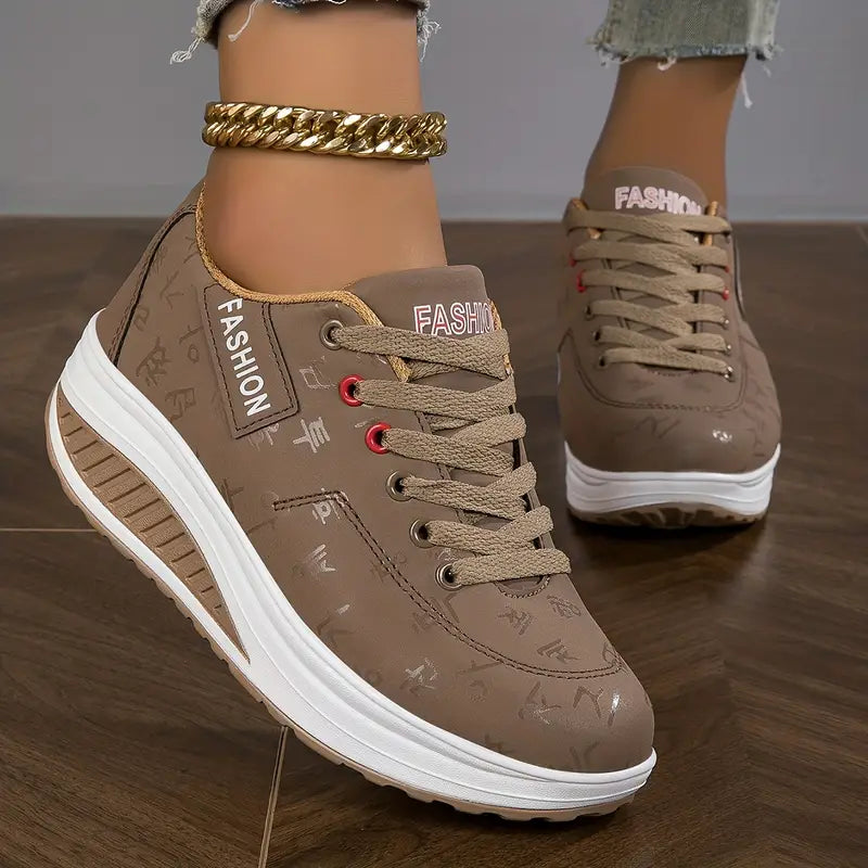 Sneakers Dam | PU Läder Plattform Skor | Casual Snörskor