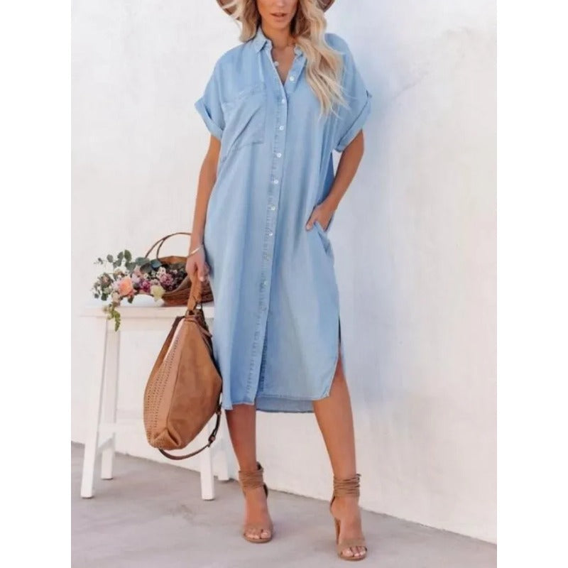 Denimklänning för kvinnor | Fladdermusärmar | Enkelt stilren | Djärv look