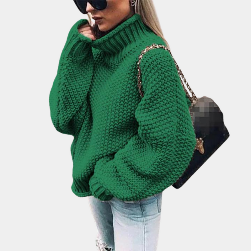 Damstickad Tröja | Oversize & Rullkrage | Varm & Trendig | Batwing-Ärmar