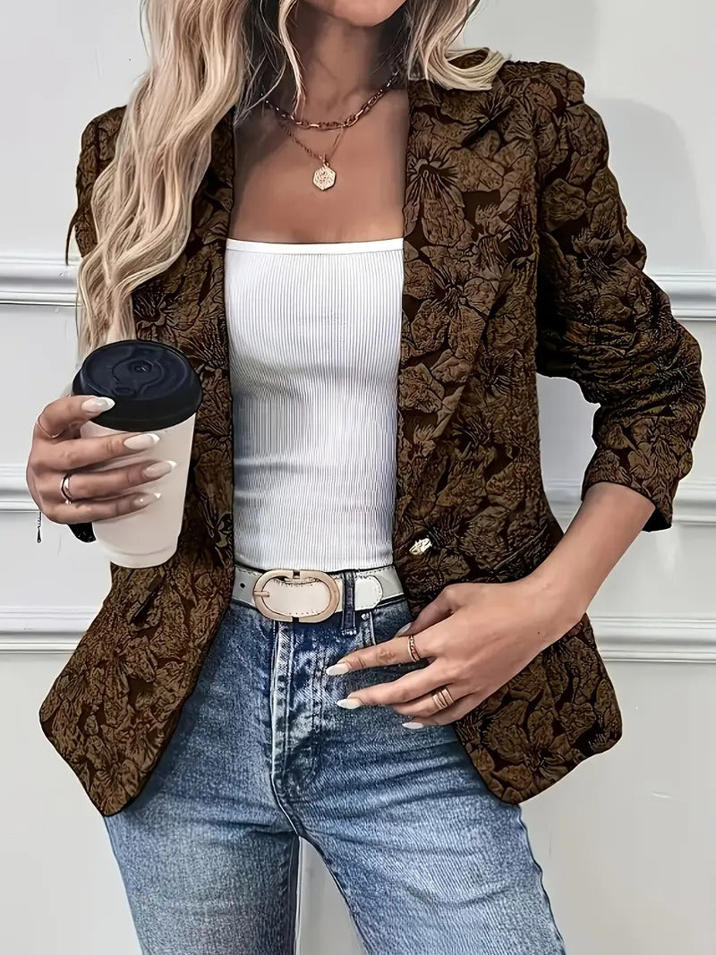 Blazer för kvinnor | Blommigt tryck & ljusrosa design | Enradig spänne & uppslagskrage | Vår-sommar