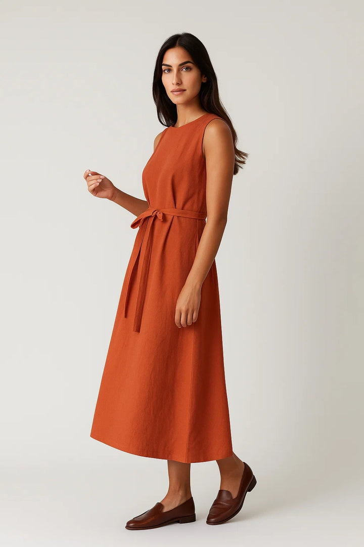 Dam Klänning | Midi Elegant | Knytband Midja | Sommar