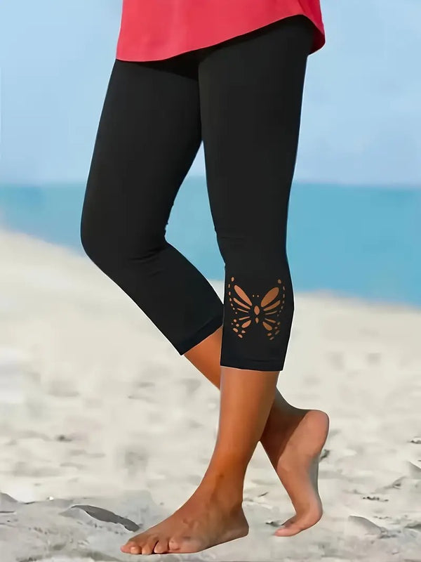 Dams Leggings | Capri Modell & Fjärilsutskärning | Sommar & Slim Fit