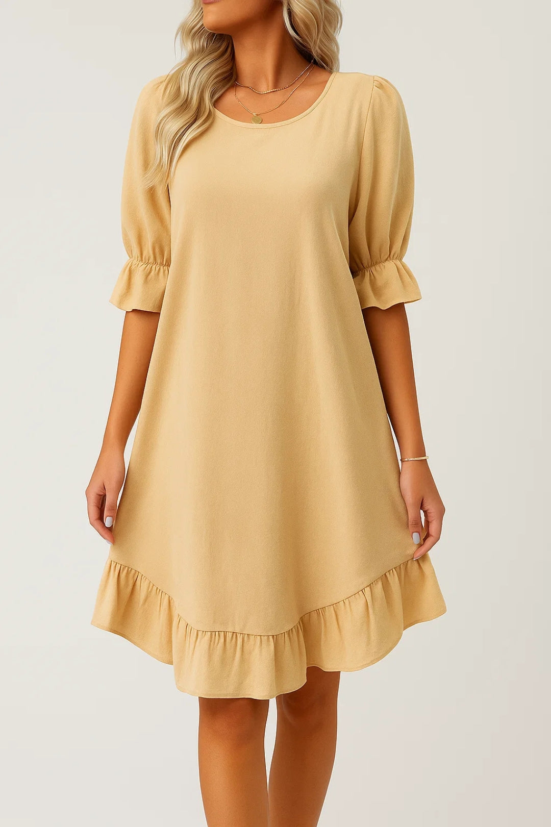 Dames Klänning | Elegant | Volangdetalj | Sommar