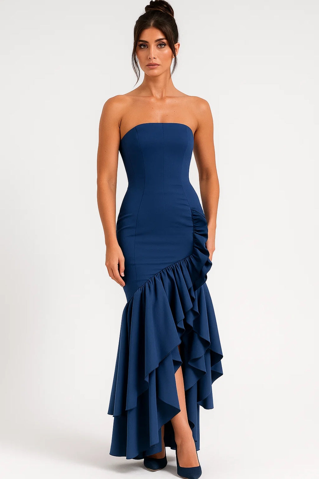 Dam Klänning | Strapless | Asymmetrisk Volang | Sommar