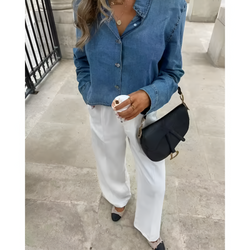 Damskjorta | Rygglös Denim | Chic Streetwear Stil | Vändbar Krage