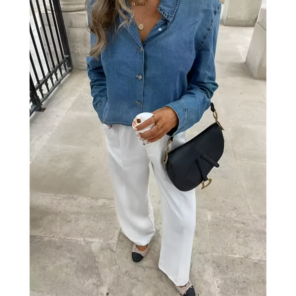 Damskjorta | Rygglös Denim | Chic Streetwear Stil | Vändbar Krage