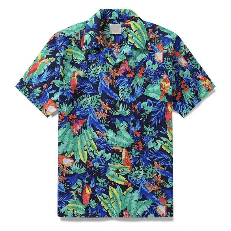 Herr Skjorta | Kortärmad | Strand Blommigt Print | Sommar