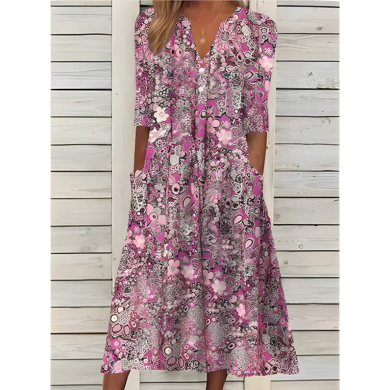 Dam Klänning med Blommönster | Lätt & Smickrande Passform | Elegant & Luftig | Polyester